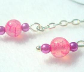 Dragon Vein Agate Earrings Pink Fuschia