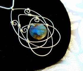 Wire Wrapped Celtic Pendant Necklace Labradorite Sterling Silver