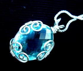 Solid Sterling Silver Aquamarine Necklace 925