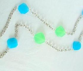 Silver Chunky Necklace Sea Glass Charm Chain