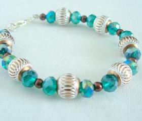 Mocha Silver Bracelet Peacock Green Swarovski Crystal