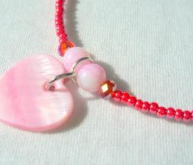 Pink Heart Anklet Shell Charm Swarovski Crystal